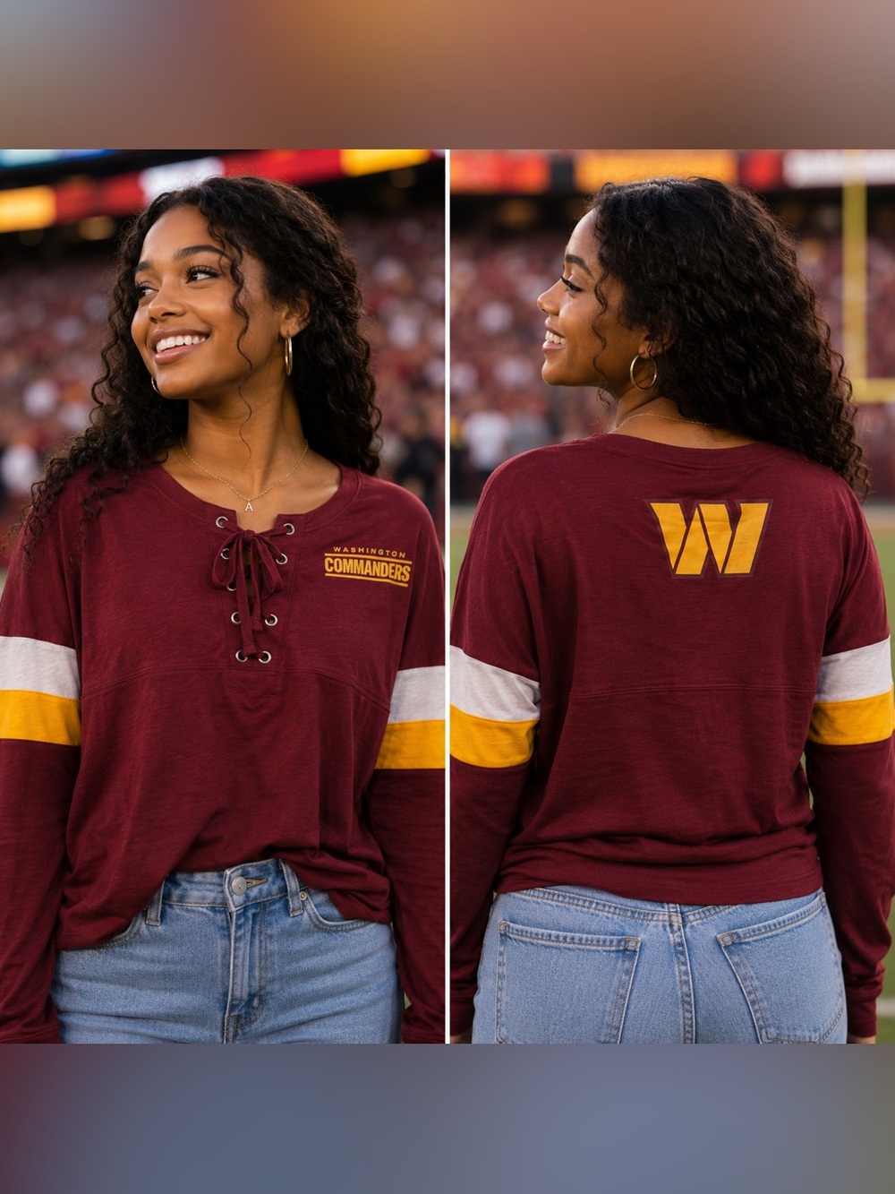 NFL Team Apparel Washington Commanders Lace-Up Long Sleeve Shirt Girls 7/8